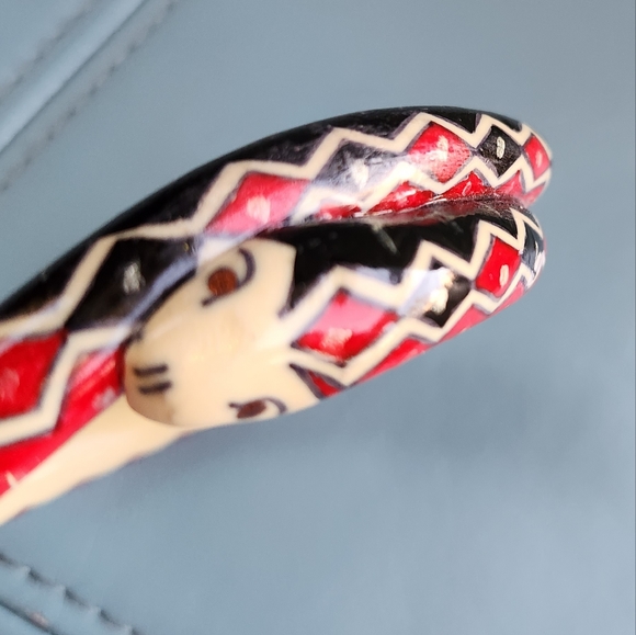 20s SNAKE Serpent Cuff Bangle Art Deco Ivorine Harlequin Handpainted Bracelet - Picture 11 of 16